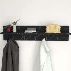 Garnero Arredamenti Appendiabiti da parete 80x18h cm con mensola effetto marmo Makira Marmo Nero Best