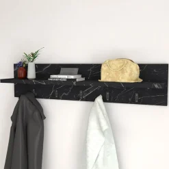 Garnero Arredamenti Appendiabiti da parete 80x18h cm con mensola effetto marmo Makira Marmo Nero Best