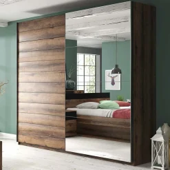 Garnero Arredamenti Armadio con specchio 221x210h cm 2 ante scorrevoli rovere scuro Lisbona Gihome® Clearance