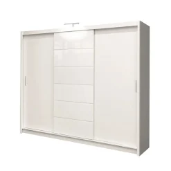 Garnero Arredamenti Armadio scorrevole 250x215h cm 3 ante moderno cassetti e led bianco Larissa Clearance