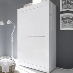 Garnero Arredamenti Armadio soggiorno 102x162h cm 4 ante moderno Eternity Bianco Lucido Best