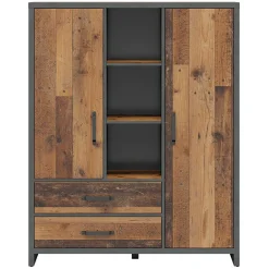 Garnero Arredamenti Armadio soggiorno 120x150h cm 2 ante 2 cassetti stile soft rovere scuro nero Urbania Discount