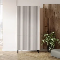 Garnero Arredamenti Armadio soggiorno 90x185h cm 4 ante con frontali cannettati beige Ziggy Discount