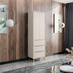 Garnero Arredamenti Armadio soggiorno 54x180h cm 1 anta 6 cassetti beige con frontali serigrafati Miriam Hot