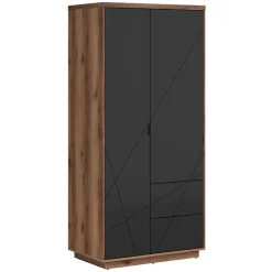 Garnero Arredamenti Armadio 94x201h cm 2 ante 2 cassetti rovere scuro nero opaco Elin Clearance