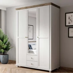 Garnero Arredamenti Armadio 154x216h cm 3 ante 2 cassetti con specchio quercia Texel Bianco Frassinato Clearance