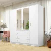 Garnero Arredamenti Armadio 196x200h cm 4 ante 3 cassetti con specchio bianco oro Ylma Outlet