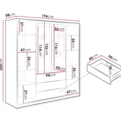 Garnero Arredamenti Armadio 196x200h cm 4 ante 3 cassetti con specchio bianco oro Ylma Outlet