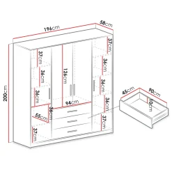 Garnero Arredamenti Armadio 196x200h cm 4 ante 3 cassetti con specchio bianco Sottosogno Bianco Opaco Discount