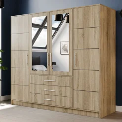 Garnero Arredamenti Armadio 196x200h cm 4 ante 3 cassetti con specchio Sottosogno Rovere sonoma New
