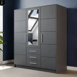 Garnero Arredamenti Armadio 147x200h cm 3 ante 3 cassetti con specchio Sottosogno Grafite Sale