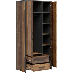 Garnero Arredamenti Armadio 90x201h cm 2 ante 2 cassetti stile soft rovere scuro nero Urbania Clearance