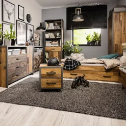 Garnero Arredamenti Armadio 90x201h cm 2 ante 2 cassetti stile soft rovere scuro nero Urbania Clearance