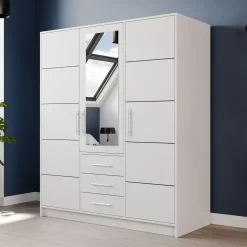 Garnero Arredamenti Armadio 147x200h cm 3 ante 3 cassetti con specchio bianco Sottosogno Bianco Opaco Clearance