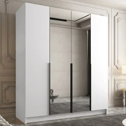 Garnero Arredamenti Armadio 200x215h cm 4 ante 2 specchi moderno  bianco nero Glammy 4 Bianco Opaco - Nero Sale