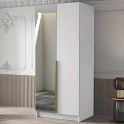 Garnero Arredamenti Armadio 100x215h cm 2 ante 1 specchio moderno bianco oro Glammy 2 Bianco Opaco - Oro Online