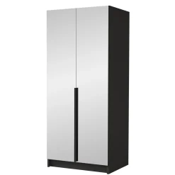 Garnero Arredamenti Armadio 100x215h cm 2 ante 2 specchi moderno nero Glammy 2 Nero Opaco - Nero Hot