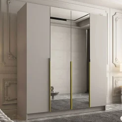 Garnero Arredamenti Armadio 200x215h cm 4 ante 2 specchi moderno beige oro Glammy 4 Beige - Oro