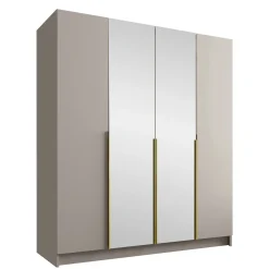 Garnero Arredamenti Armadio 200x215h cm 4 ante 2 specchi moderno beige oro Glammy 4 Beige - Oro