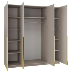 Garnero Arredamenti Armadio 200x215h cm 4 ante 2 specchi moderno beige oro Glammy 4 Beige - Oro