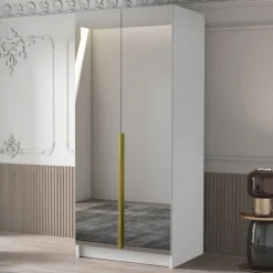 Garnero Arredamenti Armadio 100x215h cm 2 ante 2 specchi moderno bianco oro Glammy 2 Bianco Opaco - Oro Online