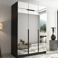 Garnero Arredamenti Armadio 150x215h cm 3 ante 3 specchi moderno nero Glammy 3 Nero Opaco - Nero Sale