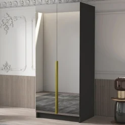 Garnero Arredamenti Armadio 100x215h cm 2 ante 2 specchi moderno nero oro Glammy 2 Nero Opaco - Oro Clearance