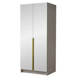 Garnero Arredamenti Armadio 100x215h cm 2 ante 2 specchi moderno beige oro Glammy 2 Beige - Oro Discount