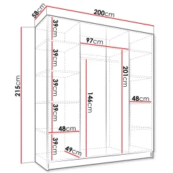 Garnero Arredamenti Armadio 200x215h cm 4 ante 2 specchi moderno nero Glammy 4 Nero Opaco - Nero Outlet