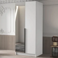 Garnero Arredamenti Armadio 100x215h cm 2 ante 1 specchio moderno bianco nero Glammy 2 Bianco Opaco - Nero Best