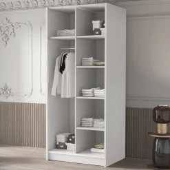 Garnero Arredamenti Armadio 100x215h cm 2 ante 1 specchio moderno bianco nero Glammy 2 Bianco Opaco - Nero Best