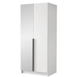 Garnero Arredamenti Armadio 100x215h cm 2 ante 1 specchio moderno bianco nero Glammy 2 Bianco Opaco - Nero Best