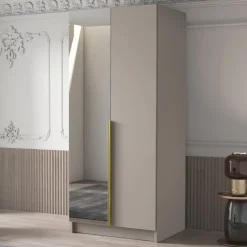 Garnero Arredamenti Armadio 100x215h cm 2 ante 1 specchio moderno beige oro Glammy 2 Beige - Oro Outlet