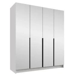 Garnero Arredamenti Armadio 200x215h cm 4 ante 4 specchi moderno bianco nero Glammy 4 Bianco Opaco - Nero Best