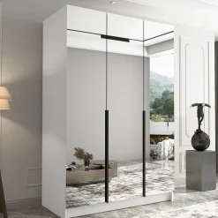 Garnero Arredamenti Armadio 150x215h cm 3 ante 3 specchi moderno bianco nero Glammy 3 Bianco Opaco - Nero Hot