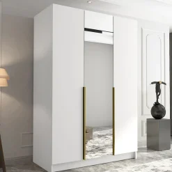 Garnero Arredamenti Armadio 150x215h cm 3 ante 1 specchio moderno bianco oro Glammy 3 Bianco Opaco - Oro Outlet