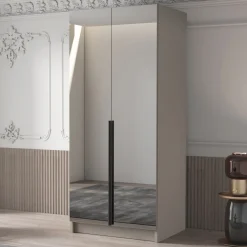 Garnero Arredamenti Armadio 100x215h cm 2 ante 2 specchi moderno beige nero Glammy 2 Beige - Nero Clearance