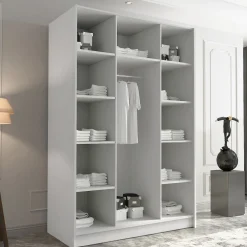 Garnero Arredamenti Armadio 150x215h cm 3 ante 1 specchio moderno bianco nero Glammy 3 Bianco Opaco - Nero Outlet