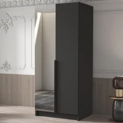Garnero Arredamenti Armadio 100x215h cm 2 ante 1 specchio moderno  nero Glammy 2 Nero Opaco - Nero Clearance