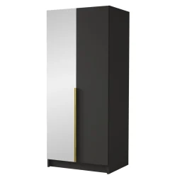 Garnero Arredamenti Armadio 100x215h cm 2 ante 1 specchio moderno nero oro Glammy 2 Nero Opaco - Oro Discount