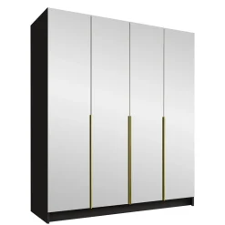 Garnero Arredamenti Armadio 200x215h cm 4 ante 4 specchi moderno nero oro Glammy 4 Nero Opaco - Oro Clearance