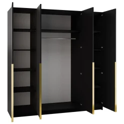 Garnero Arredamenti Armadio 200x215h cm 4 ante 4 specchi moderno nero oro Glammy 4 Nero Opaco - Oro Clearance