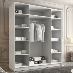 Garnero Arredamenti Armadio 200x215h cm 4 ante 4 specchi moderno bianco oro Glammy 4 Bianco Opaco - Oro