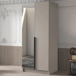 Garnero Arredamenti Armadio 100x215h cm 2 ante 1 specchio moderno  beige nero Glammy 2 Beige - Nero New