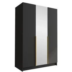 Garnero Arredamenti Armadio 150x215h cm 3 ante 1 specchio moderno nero oro Glammy 3 Nero Opaco - Oro Discount