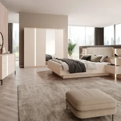 Garnero Arredamenti Armadio 224x210h cm 4 ante battenti con specchio moderno beige Jolly Discount