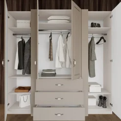 Garnero Arredamenti Armadio 210x205h cm 4 ante battenti 3 cassetti beige cashmere Emporio Sale