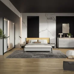 Garnero Arredamenti Armadio 250x215h cm 4 ante battenti con specchio con LED grigio nero Luna Outlet