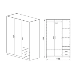Garnero Arredamenti Armadio 118x191h cm 3 ante con cassetti sonoma Boverio Rovere Sale