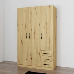 Garnero Arredamenti Armadio 118x191h cm 3 ante con cassetti Boverio Rovere Rustico Hot